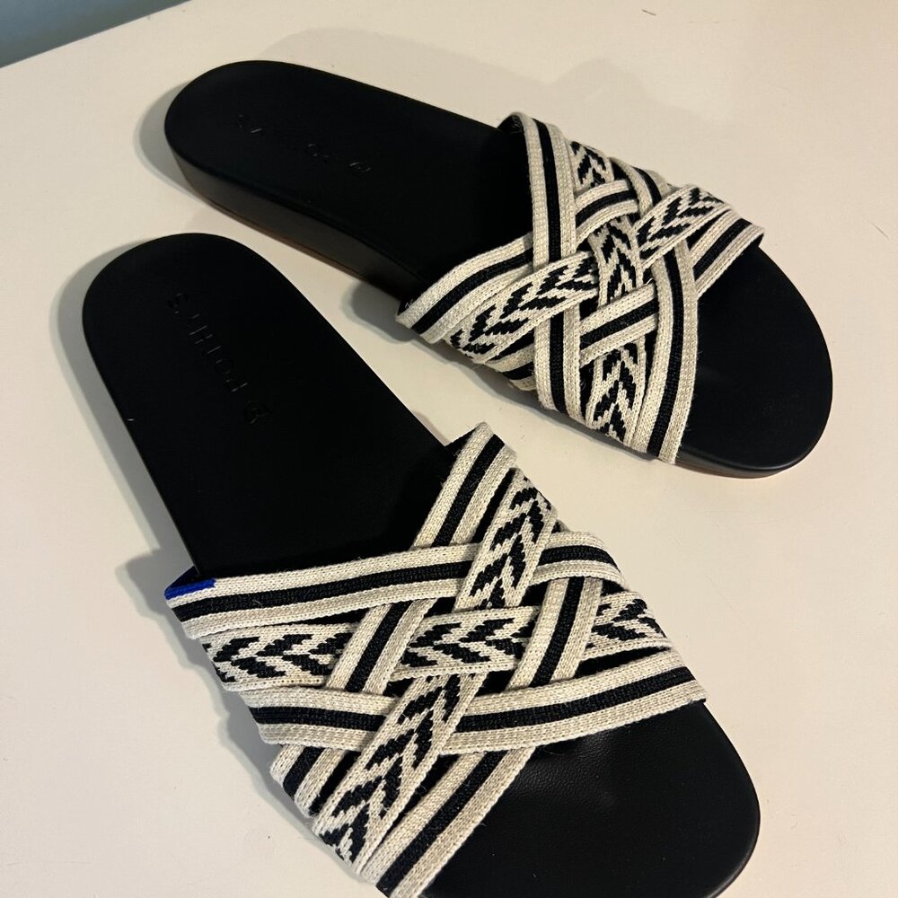 Rothys The Hemp Slide Black & Tan Womens size 9, Brand New With Box - Picture 2 of 7